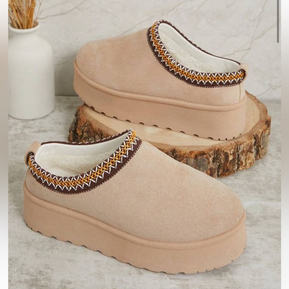 Embroidered Tan Slip-On Women's Shoes